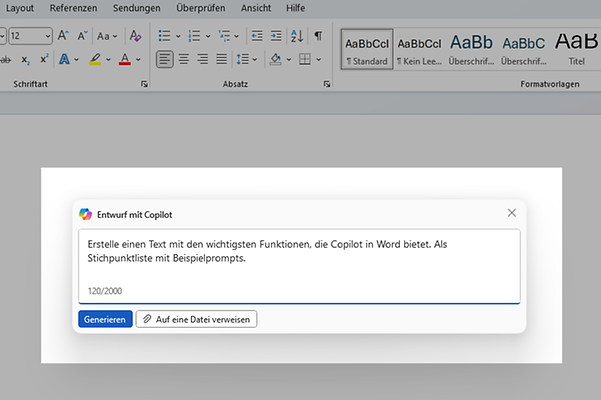 Start a new text using the Copilot input field.