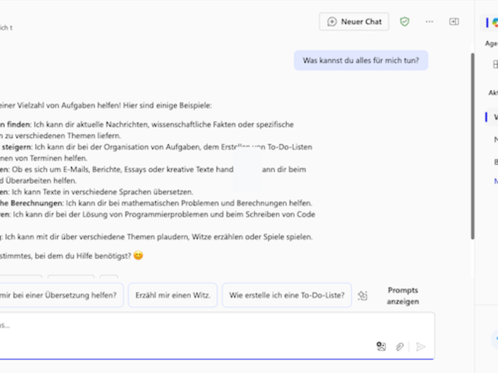 The chat interface of Microsoft Copilot Chat