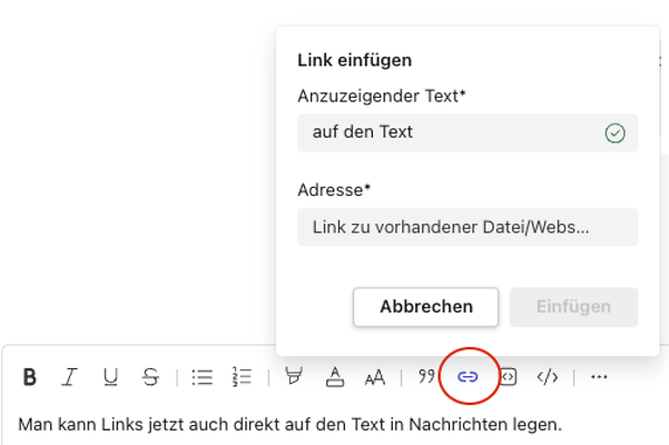 Insert links to individual words or phrases directly in the text of a message.