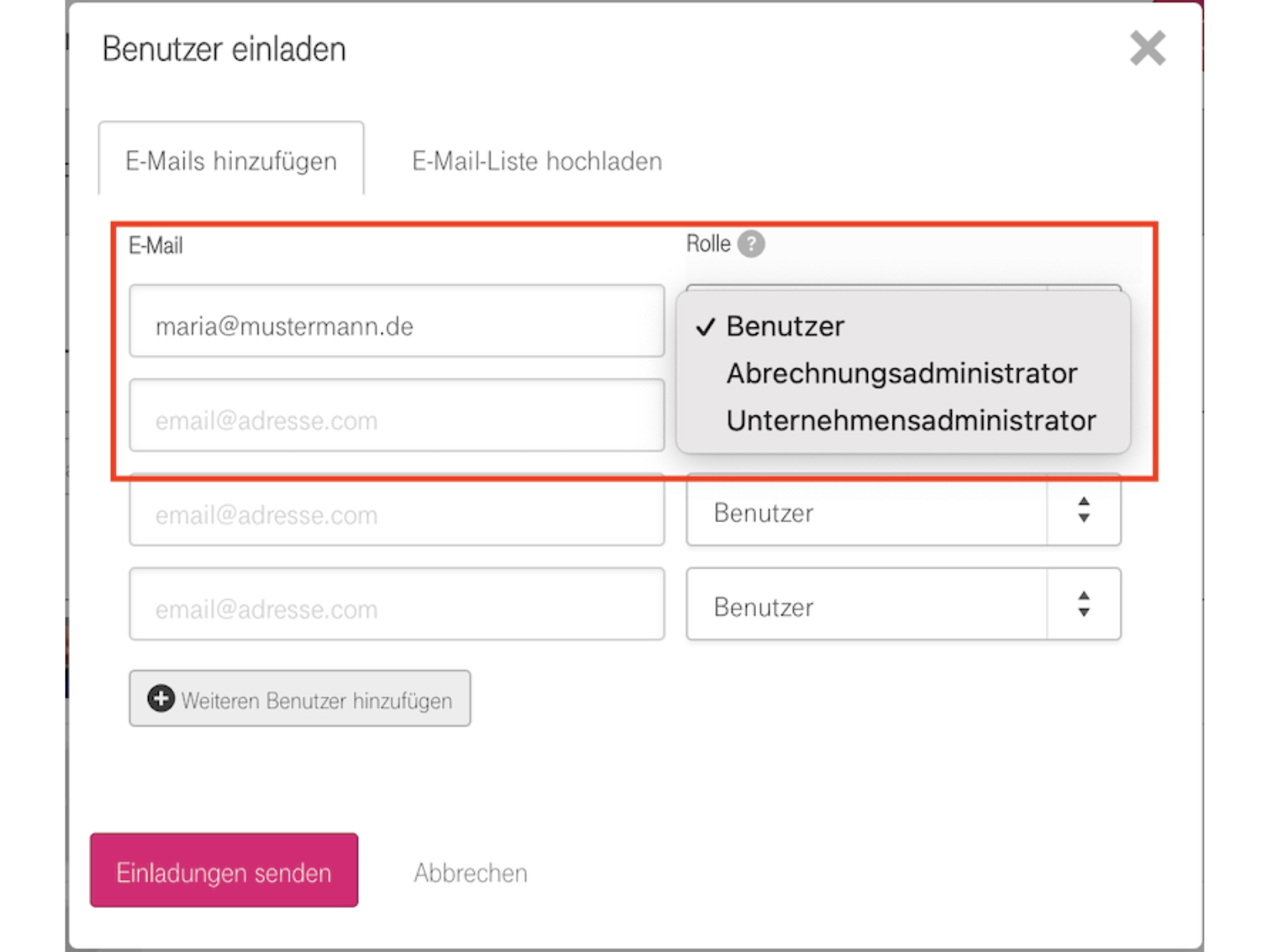 Invite users to the Telekom Cloud Marketplace