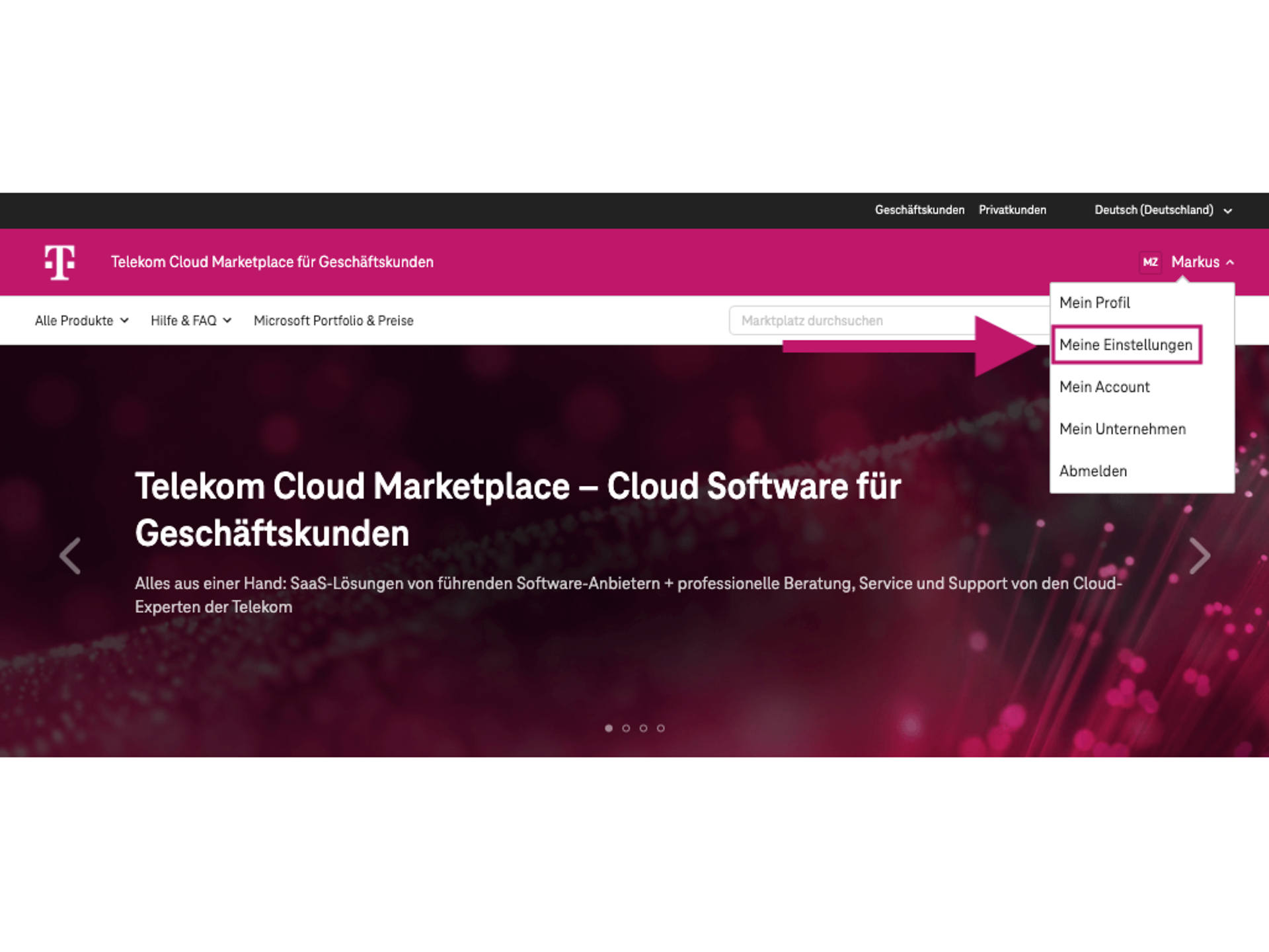 Telekom Cloud Marketplace - My Settings - 1