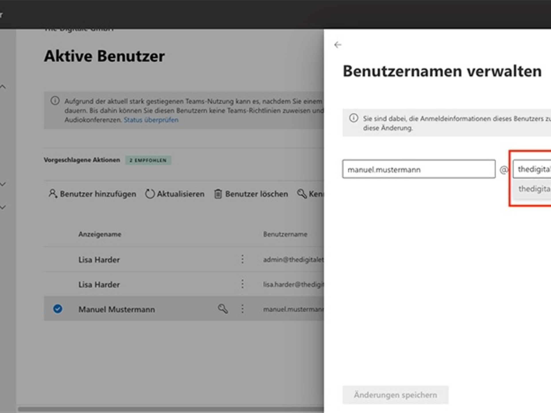 Screenshot of Microsoft 365 user management
