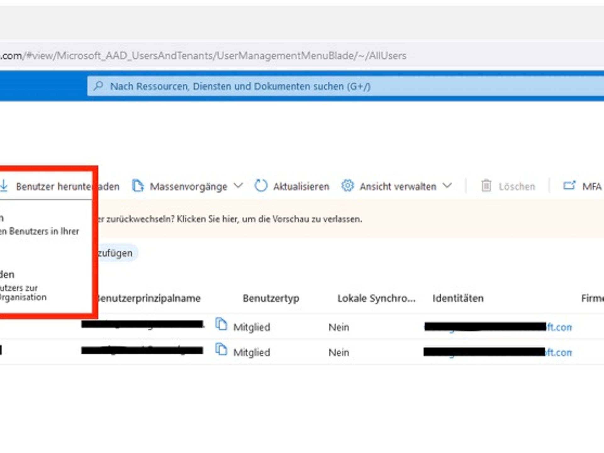 View "Create new user" in Azure