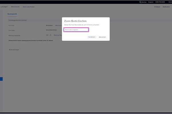 Image shows the deletion page from Zoom