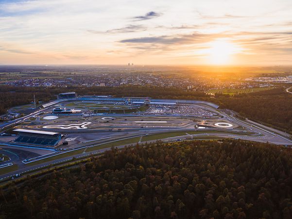 View of the Hockenheimring race track at sunset