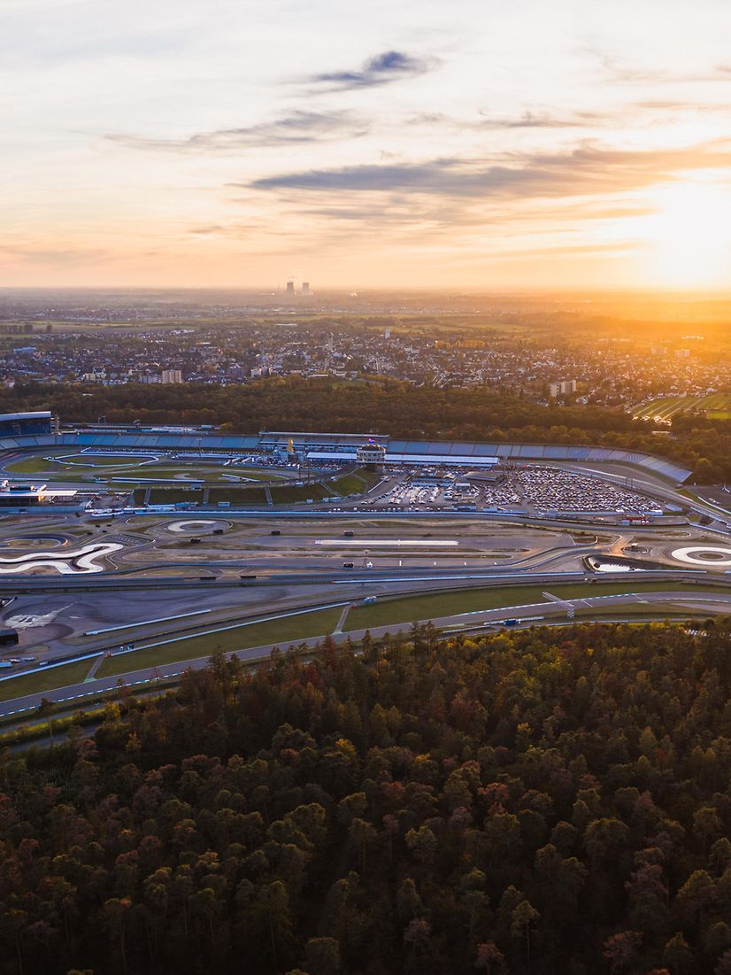 View of the Hockenheimring race track at sunset