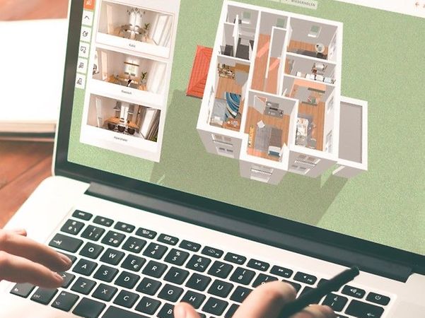 Laptop screen with virtual house configurator from Hass Fertigbau