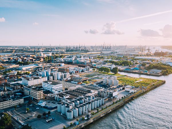 Factory premises on a riverbank
