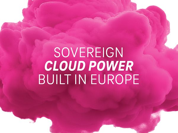 Magenta Wolke mit weißem Schriftzug: T Cloud – Sovereign Cloud. Built in Europe