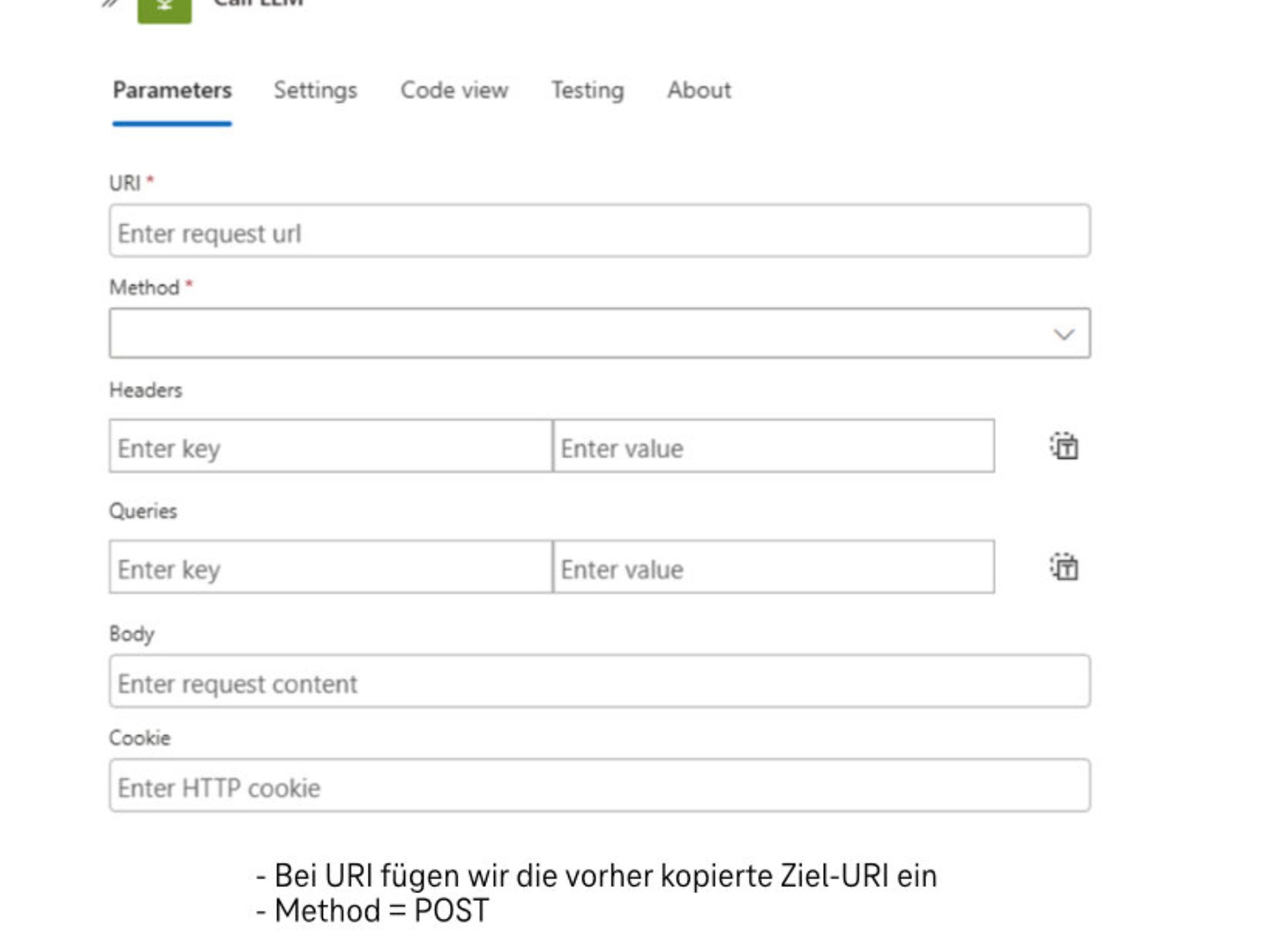 Screenshot des Menüs zum Hinzufügen eines HTTP Connectors zu einer bestehenden Logic App.