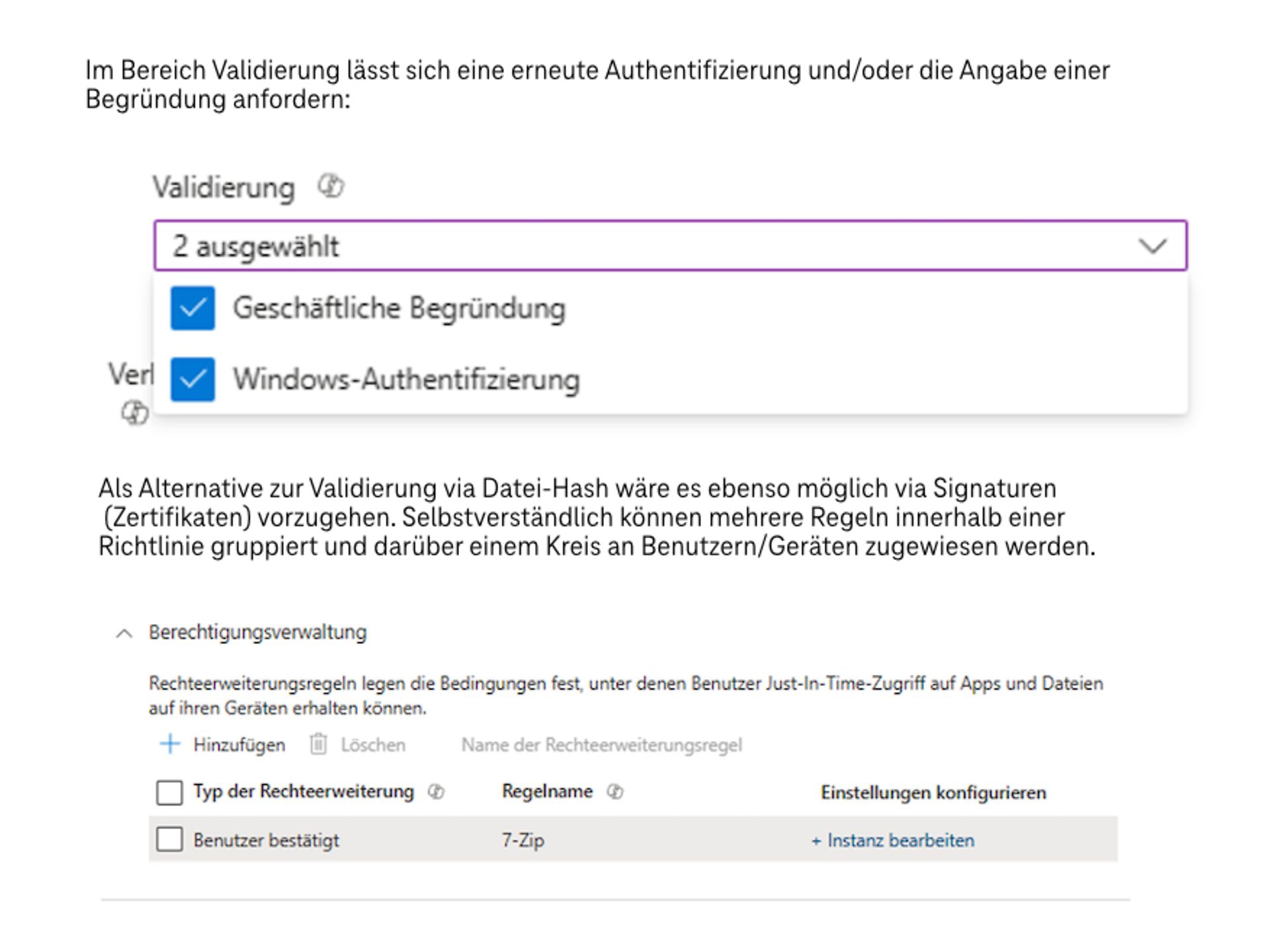 Screenshot of the settings in Microsoft Intune for specifying a reason for software installation.