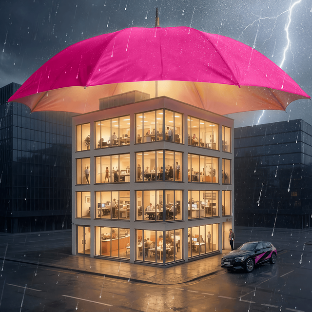 The SecurityOnNet Basic protective shield protects a building.