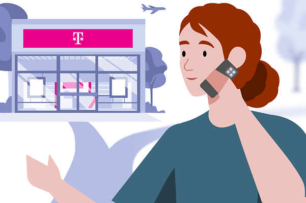 Eine Person telefoniert im Vordergrund und muss sich entscheiden, welchen Weg sie weitergeht.