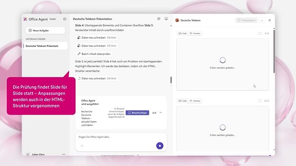 Office Agent Frontier erstellt eine Deutsche-Telekom-Präsentation