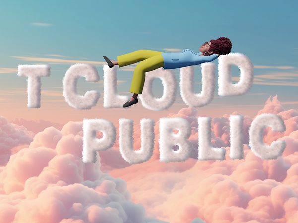 Frau liegt sicher auf der T Cloud Public