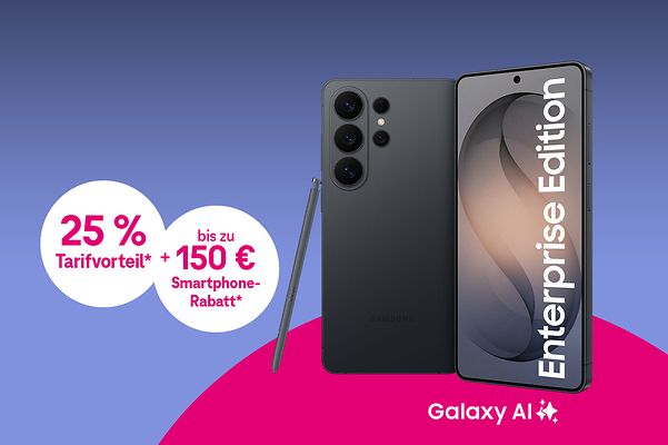 Samsung Enterprise Edition smartphone with S Pen and a focus on ‘Galaxy AI’ featuring Störer