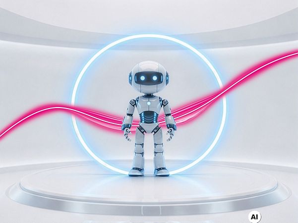 A white robot in a white circle as an AI assistant