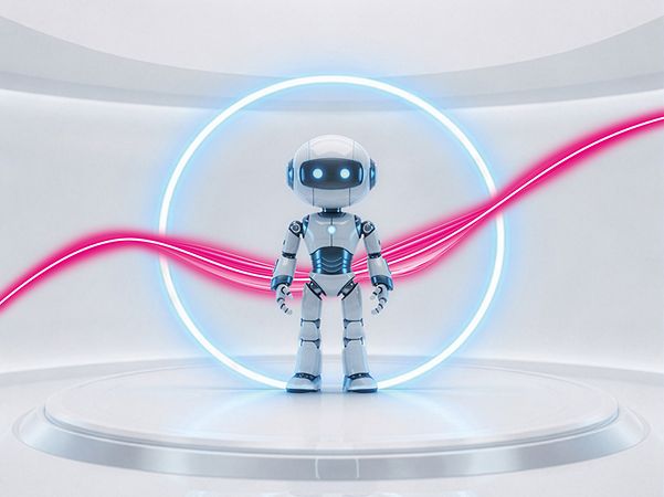 A white robot in a white circle as an AI assistant