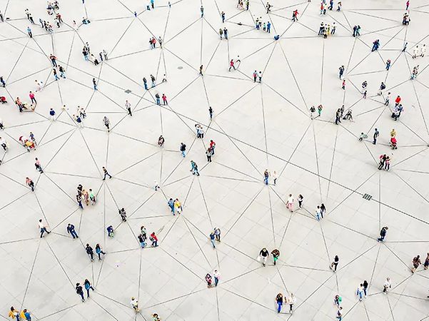 People move within an interconnected digital communications network