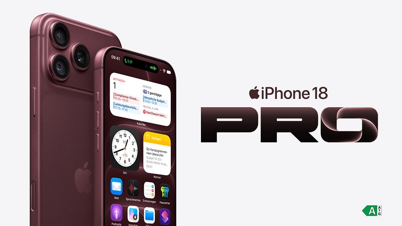 Produktabbildung iPhone 18 Pro in Burgunder mit Business Screen