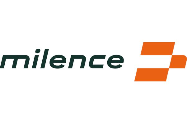 Milence logo with black lettering and an orange accent
