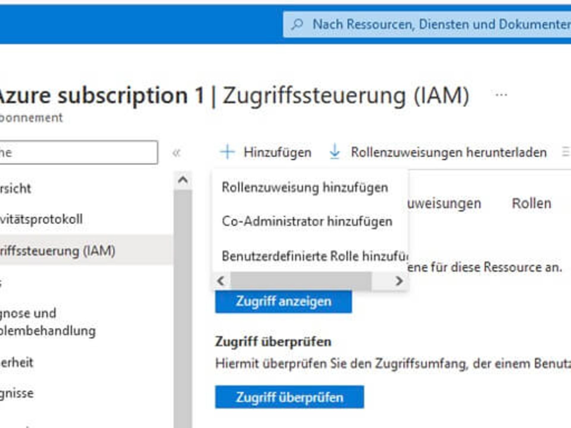 Ansicht Azure Zugriffssteuerung