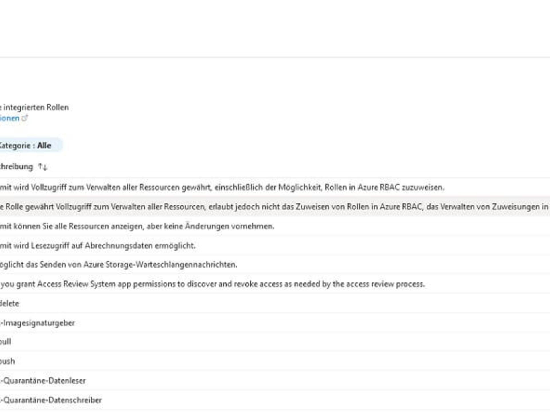 Ansicht Rollenzuweisung in Azure