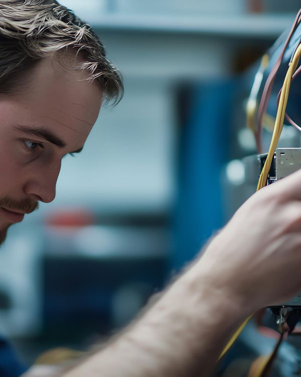 Ein Techniker arbeitet an einem Serverschrank der Telekom