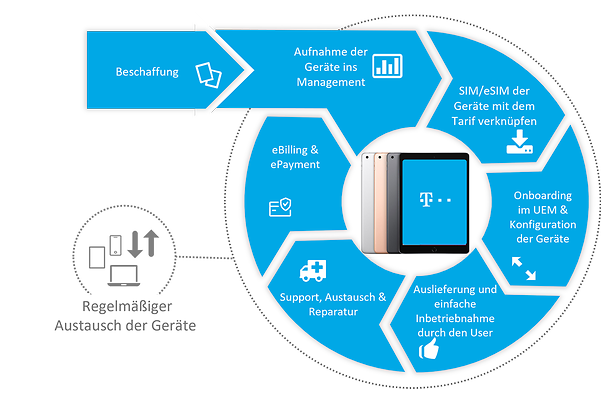 Systematische Kreisdiagramm-Abbildung 360° LifeCycle Management.