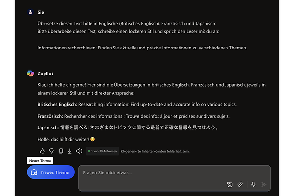 Übersetzen Sie Texte mit Microsoft Copilot