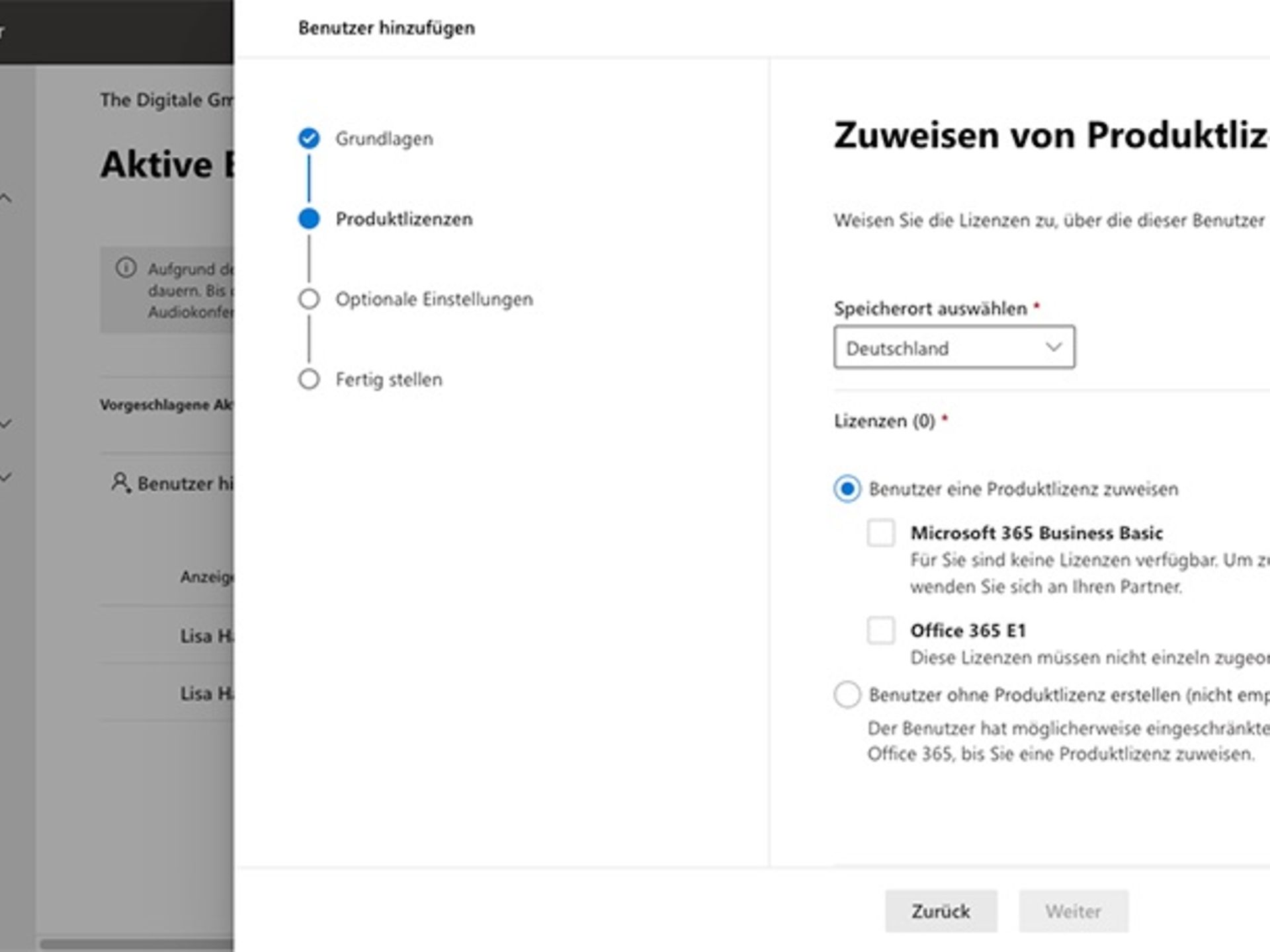 Der Admin kann den Benutzern Lizenzen zuweisen