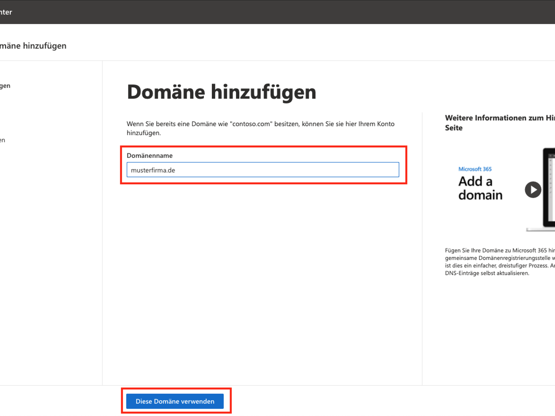 Domain hinzufügen