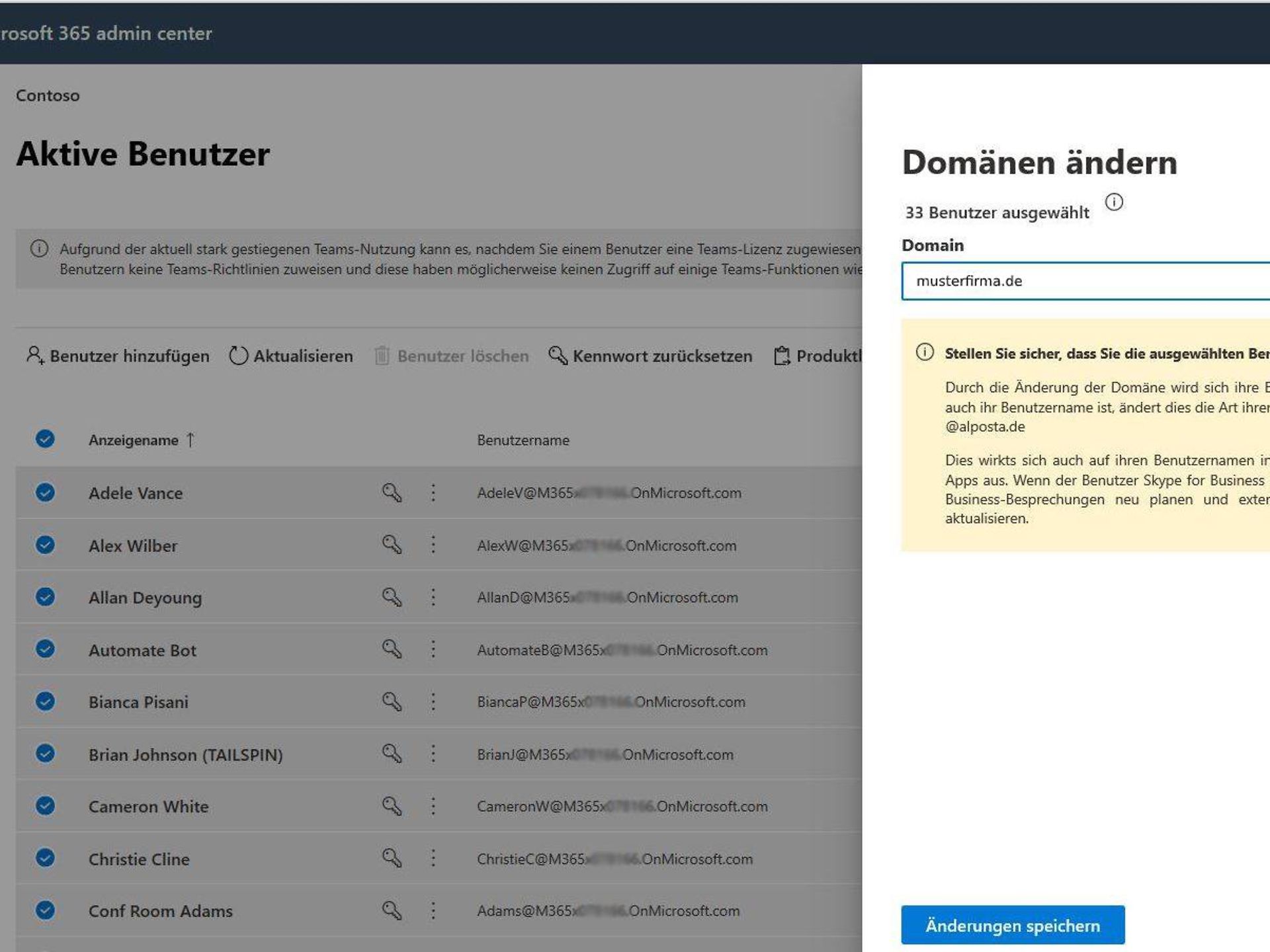 Auswahlfeld um die Domain zu ändern