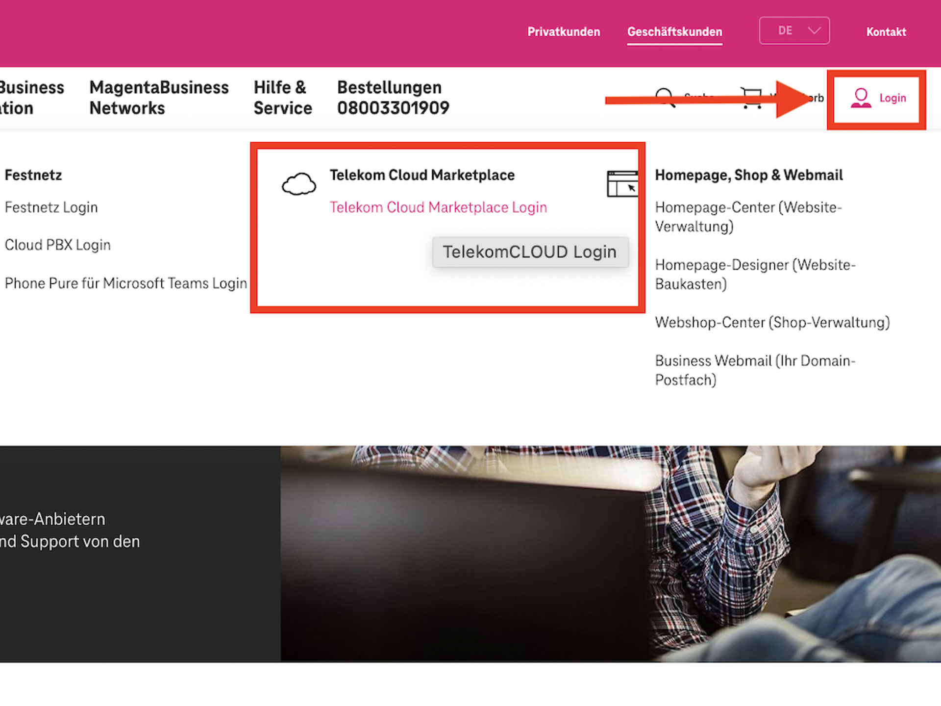 Telekom Cloud Marketplace-Login