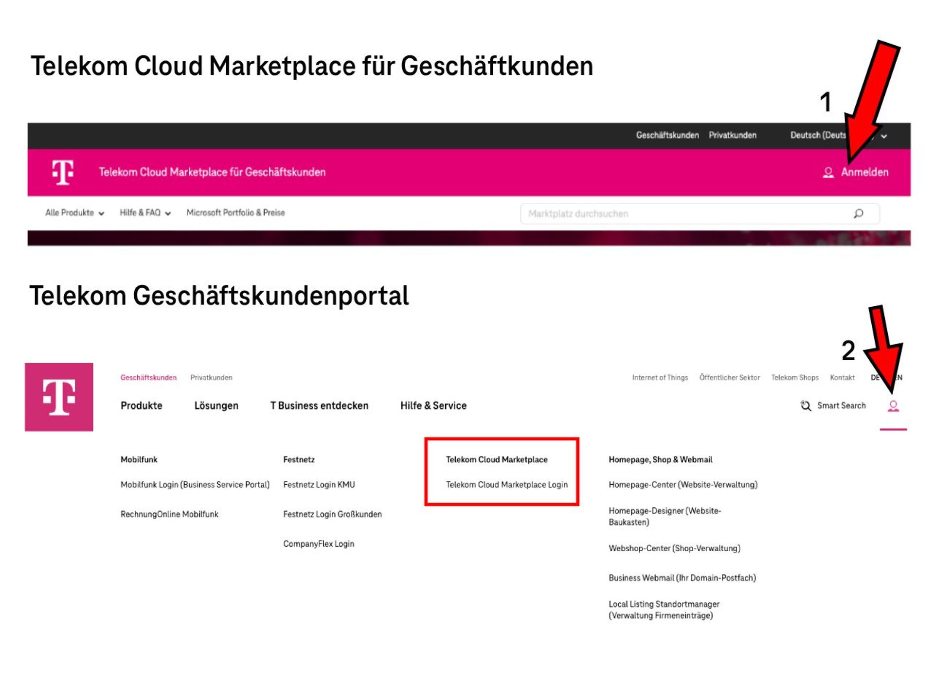 Telekom Cloud Marketplace-Registrierung