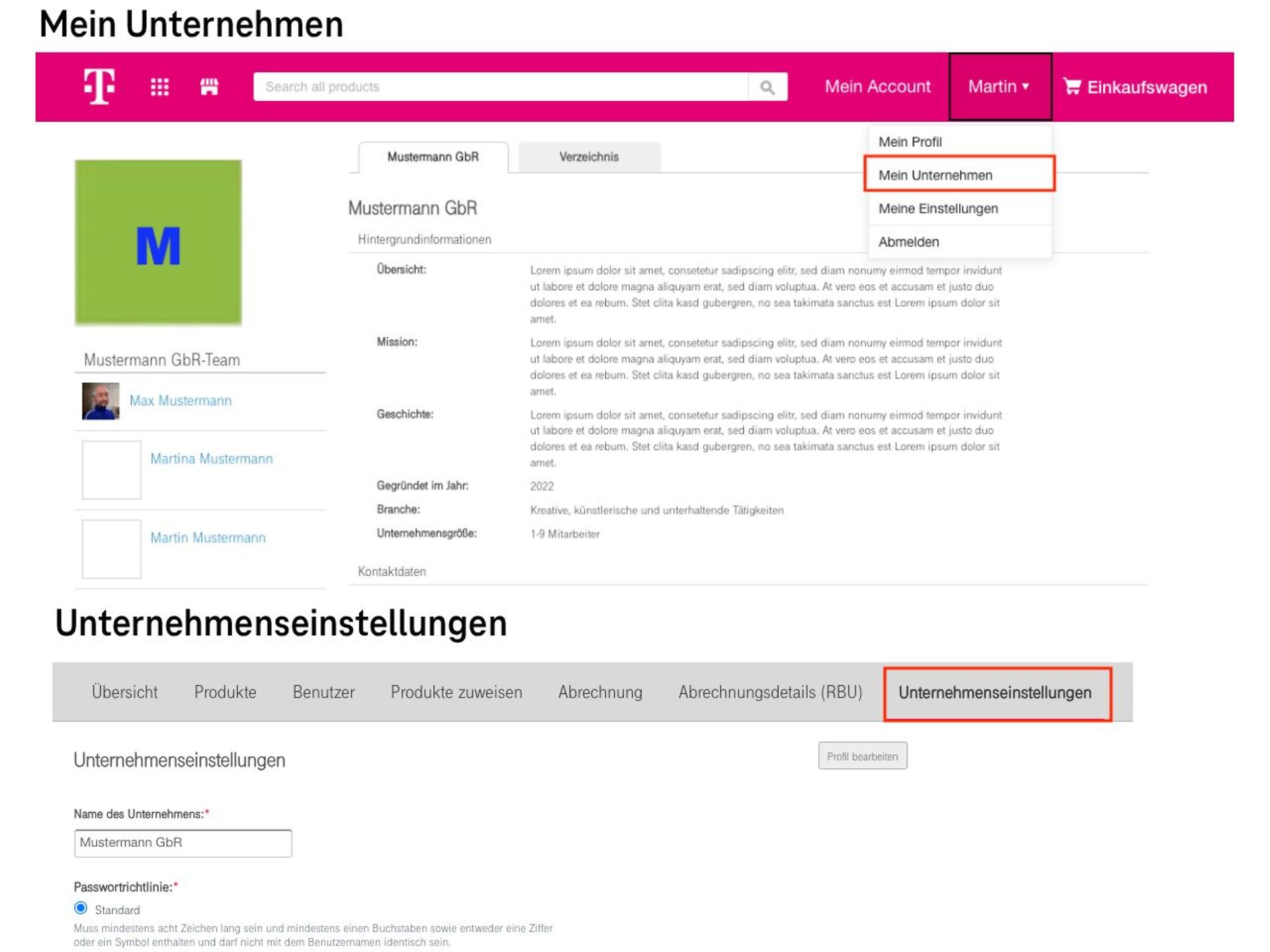Telekom Cloud Marketplace-Angaben