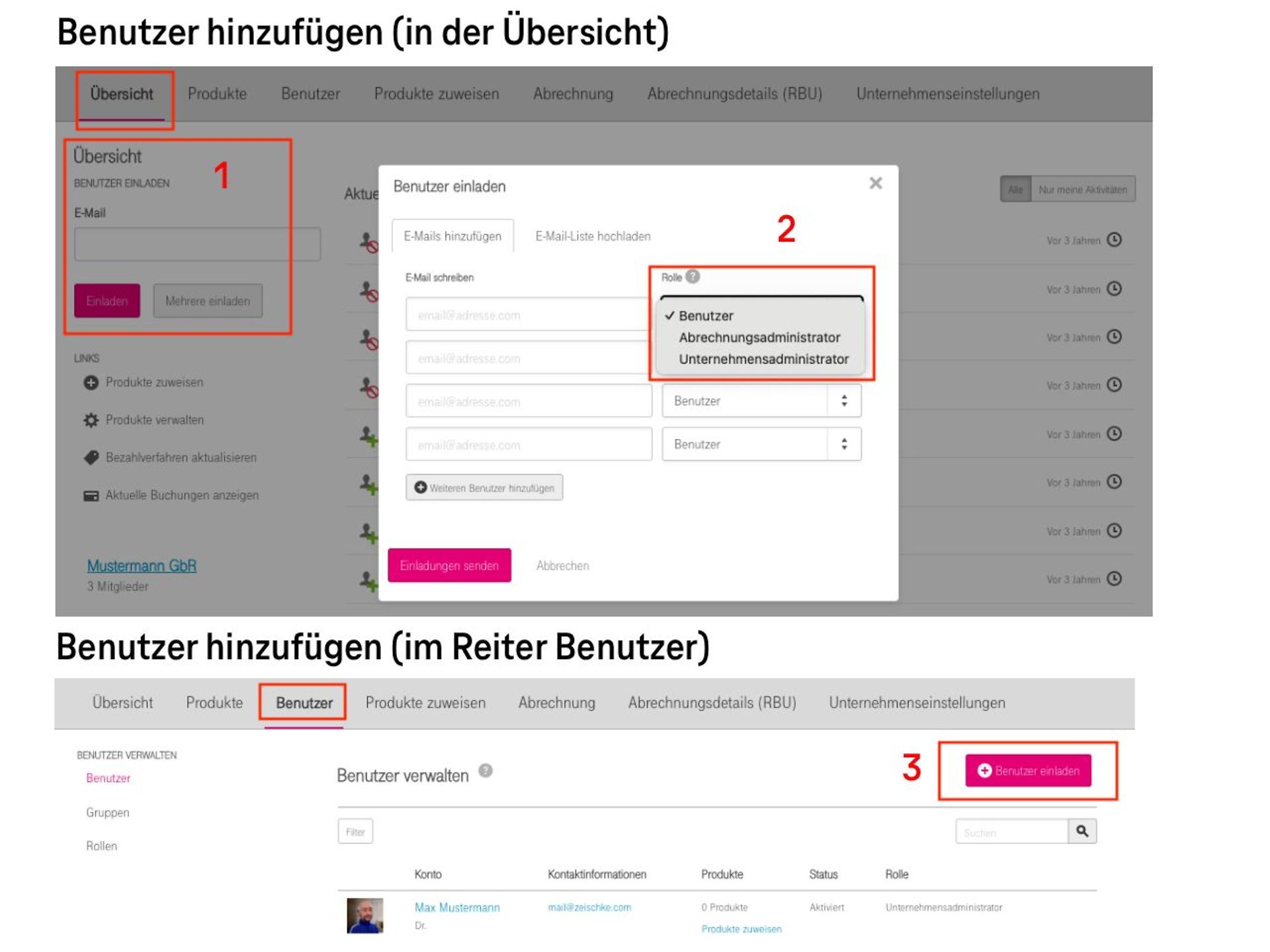 Telekom Cloud Marketplace-Benutzer-verwalten