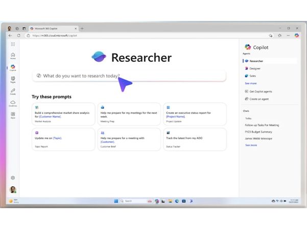 Zeigt ein Screenshot von Microsoft Copilot-Agenten Researcher und Analyst