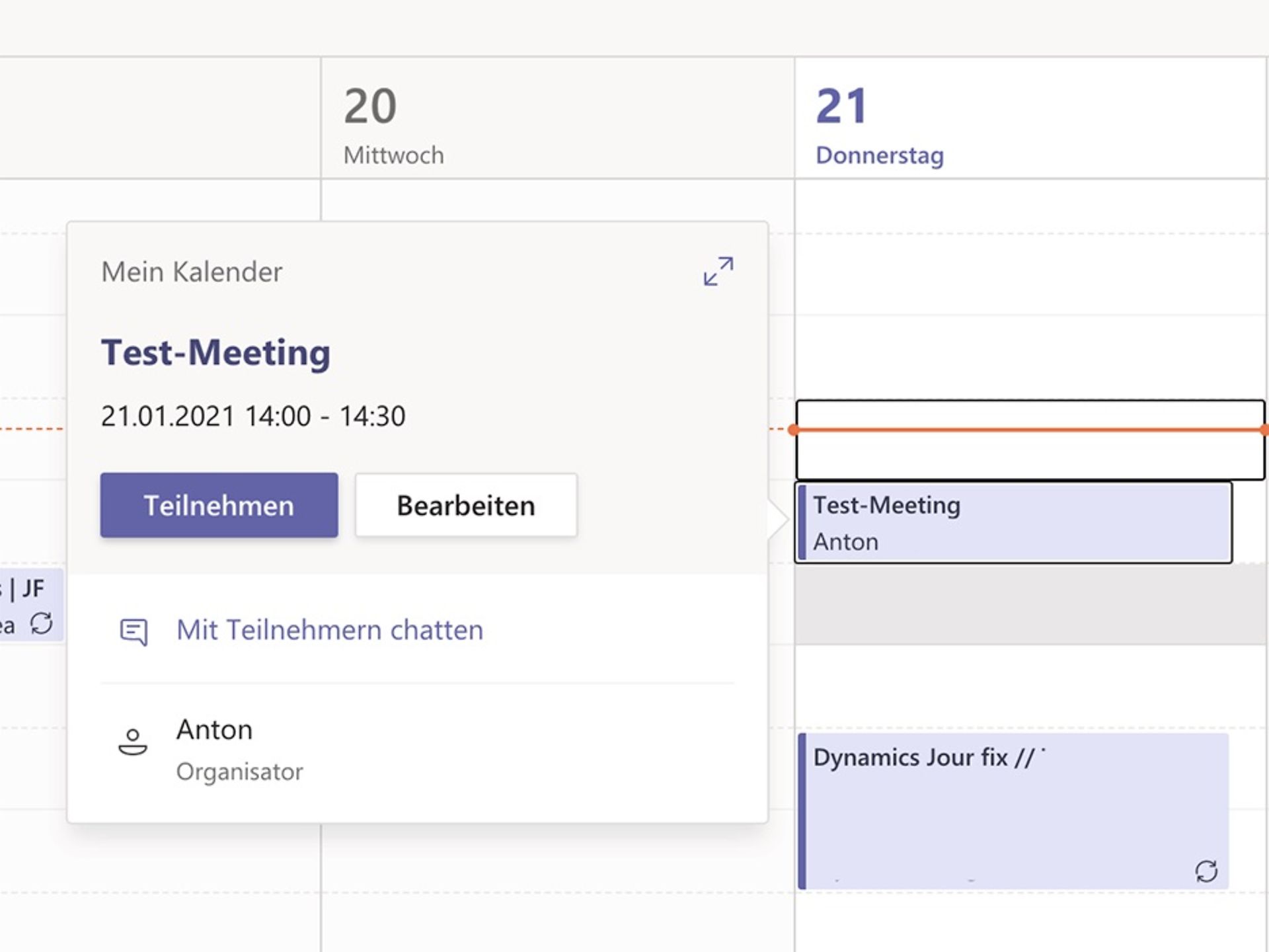 Teams Besprechung im Kalender