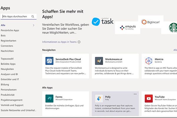 Teams weitere Apps