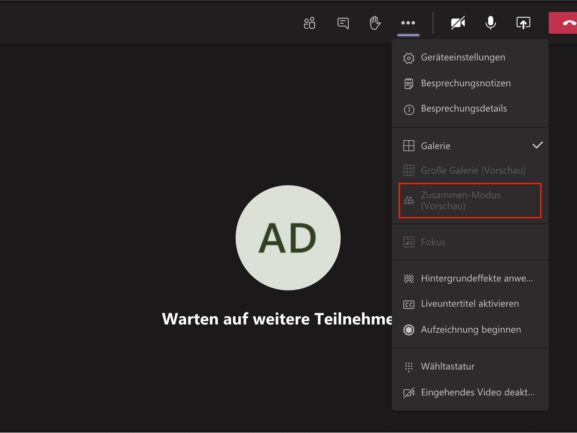 Teams starten des Together-mode's