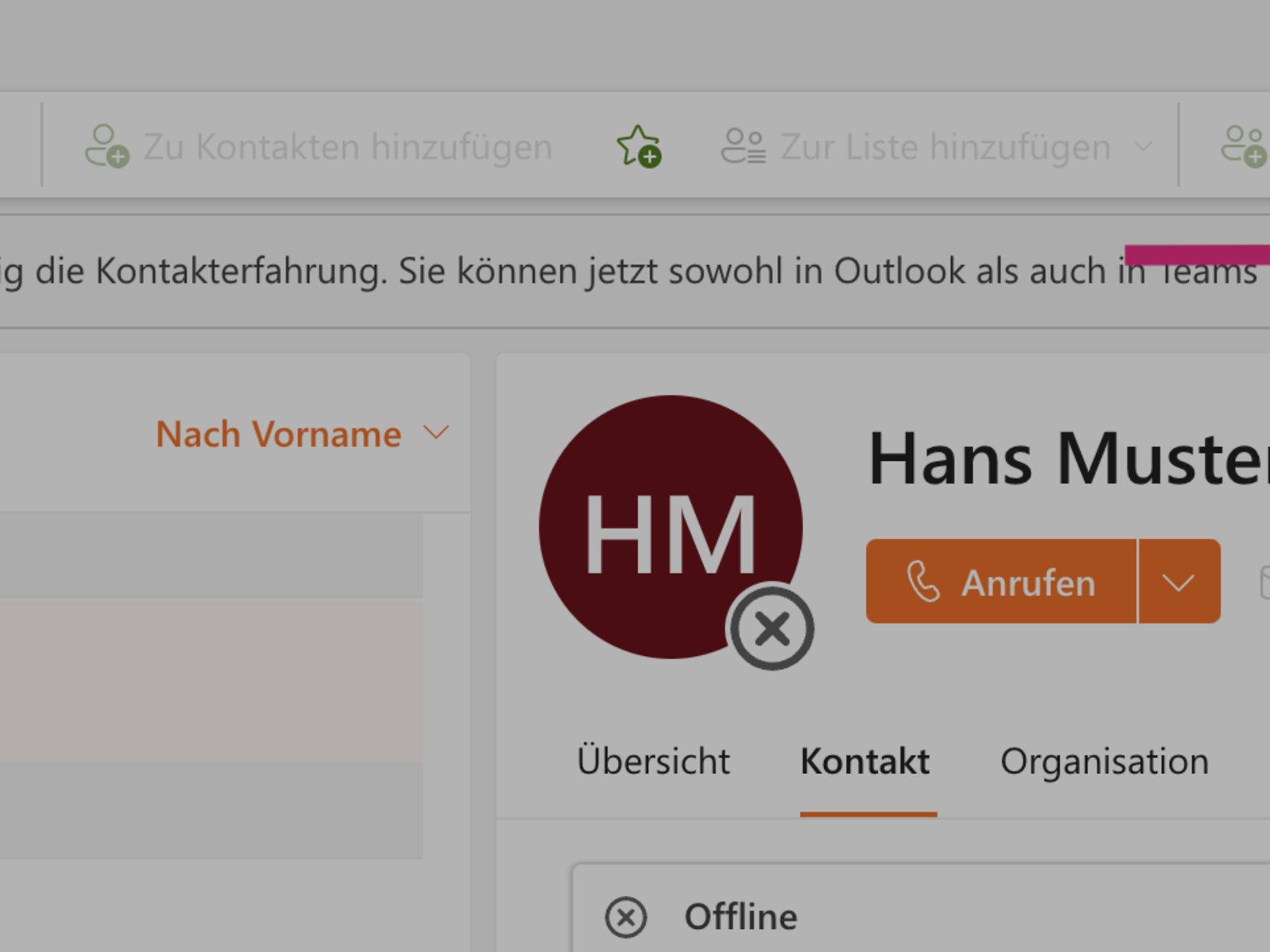 Klick auf Kontakt importieren