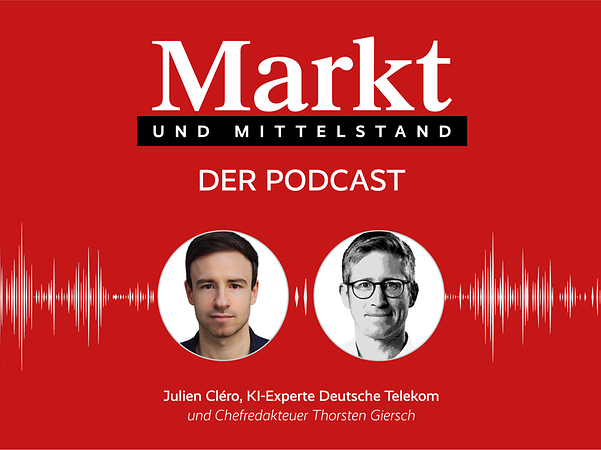 Podcast-Cover Markt und Mittelstand mit Portraits von Julien Clero und Thorsten Giersch