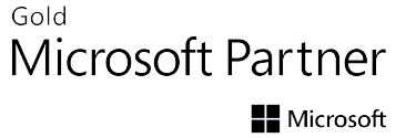 Microsoft logo and black lettering Gold Microsoft Partner