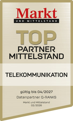 Siegel von Markt und Mittelstand für Telekom als Top Partner Mittelstand für Telekommunikation