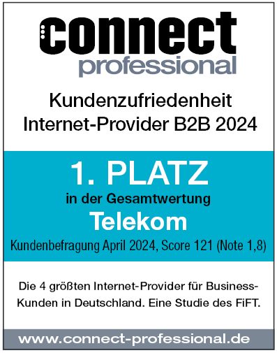 Telekom auf Platz 1 bei Kundenzufriedenheitsbefragung zu Internet-Providern B2B 2024 von connect professional